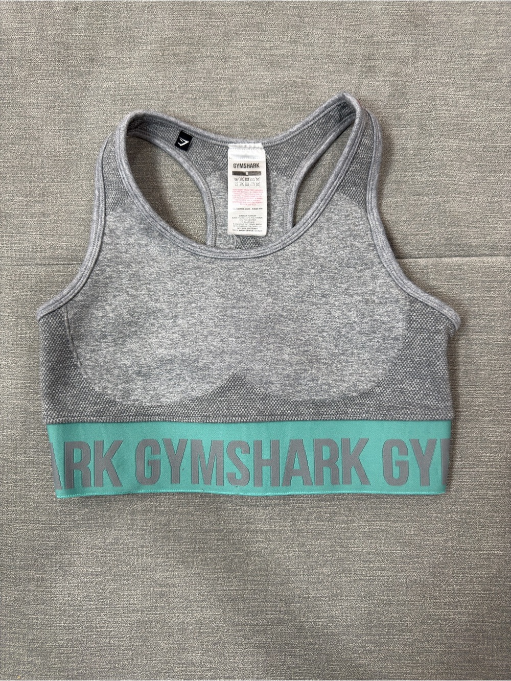 Gymshark Gray Sports Bra with Teal Logo Band